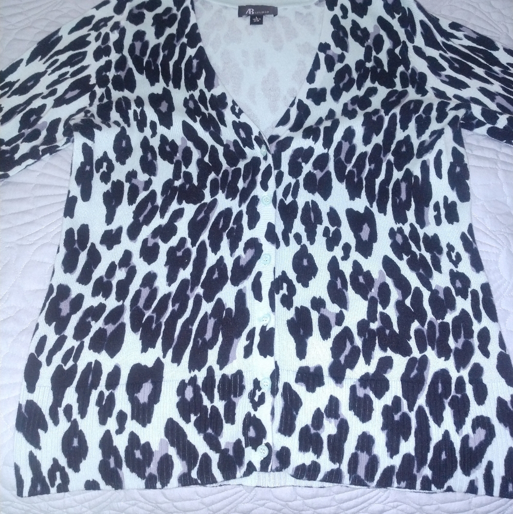 Aqua Cheetah Print Shirt with V-Neck and front Aqua Buttons- Large